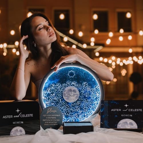 Personalized Celestial Wedding Guest Book Alternative,LED Light,Moon & Stars Party Decor,Under The Stars Sign,Engagement Gift for Couple,Wedding Sign (30cm (50 Stars)) - Image 5