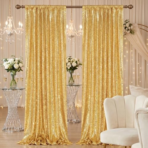 Gold Glitter Sequin Backdrop Curtains 8ftx8ft Photo Drapes - Image 7