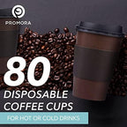 Promora 12 oz Disposable Coffee Cups with Lids & Sleeves, Premium Insulated To Go Coffee Paper Cups (12 oz, Pack of 80) Brown and Black - Image 3