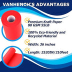Vanhench 36" x 2520" (210') Red Wrapping Paper Roll, Solid Color Art Kraft Craft Paper for Wedding, Birthday Gifts, Bouquet Flower, Red Bulletin Board Paper - Image 2