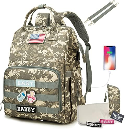 Diaper Bag Backpack for Dad and Mom with USB Charging Port Stroller Straps and Insulated Pocket,army military Travel Nappy Backpack for Daddy/Mommy (Camo) by Qwreoia-CoolDiaperBagStyle