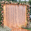 10×10ft Peach Tulle Backdrop Curtain with Lights String for Parties, Sheer Photo Curtain Backdrop Drapes for Wedding Party Photography Backgrounds by WishCare
