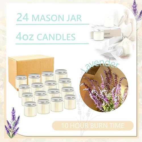 ACITHGL 24 Pcs 4oz Mini Mason Jar Candles Small Lavender Scented Candles Bulk Aromatherapy Ideal Souvenir Favors for Wedding Birthday Party (Silver, 24) - Image 3
