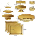 8Pcs Metal Cake Stand Set with 14 inch Round Cake Stand for Large Cakes, 2-Tier & 3-Tier Dessert Stands, Lace Edge Serving Trays – Display for Wedding, Birthday, Party(Gold) - Image 3