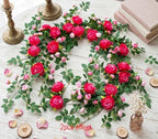 2 PCS 12FT Bendable Flower Garland, Fake Rose Vine for Home Decor,Fuchsia - Image 3