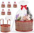 Weysat 6 Set Baskets for Gifts Empty Bulk, Large Woven Bamboo Gift Basket Kit with Handles, Bow, Wrap Bag to Fill for Raffle Thanksgiving Day Wedding Birthdays Party Wrapping (Red) by Weysat