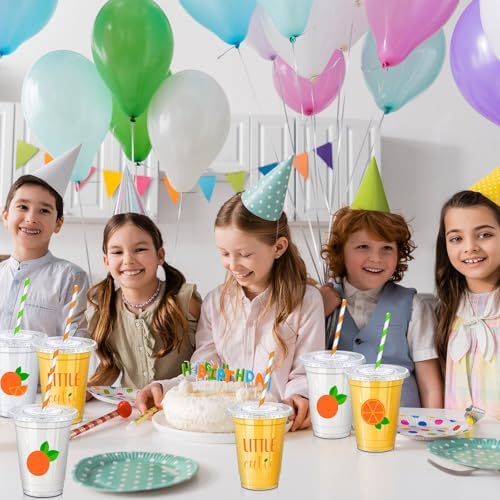 meekoo 100 Set 12 oz Little Cutie Baby Shower Decoration Cups Clear Disposable Orange Party Plastic Cups with Paper Straws and Lids for Birthday Baby Shower Drinkware Party Favors - Image 5