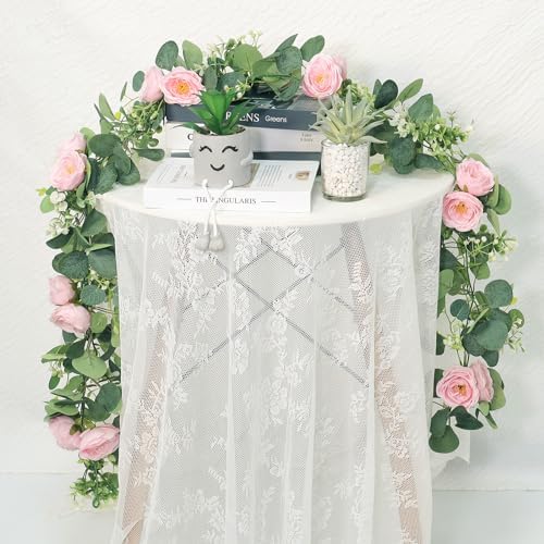 TOCHGREEN 4 Pack Artificial Eucalyptus Flower Garland with Pink Roses - Image 2