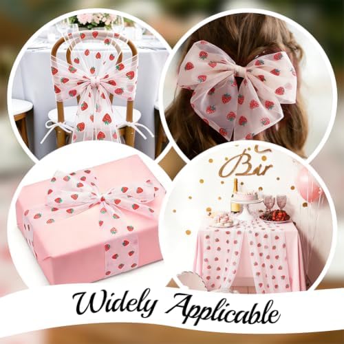 12 Pcs 29x70 Inch Strawberry Tulle Table Runner, White Lace Strawberry Tablecloth for Cake Birthday Party Wedding Baby Shower Christmas Decorations - Image 6