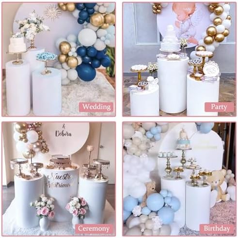 HAISIWLKJ 3PCS Cylinder Pedestal Stands for Parties, White Metal Round Cylinder Plinths Dessert Table Display Pillars for Birthday Wedding Bridal Baby Shower Party Decorations(Large) - Image 6