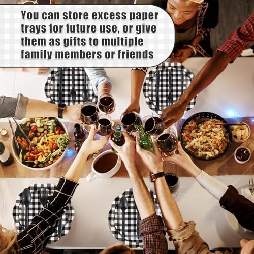 Funnymoom 400 Pcs Gingham Party Supplies for 50 Guests Black and White Paper Plates and Napkins Knives Spoon Fork Cup Disposable Checkered Dinner Party Set Cutlery for Baby Shower Wedding Favor - Image 5
