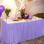 167in Lavender Tulle Table Skirts for Rectangle Tables 6/8ft, 2-Layer Gold Grim Lilac Purple Ruffle Tulle Tutu Cloth Table Skirt 14ft for Mermaid Birthday Party Baby Shower Dessert(No Table Cover) - Image 4