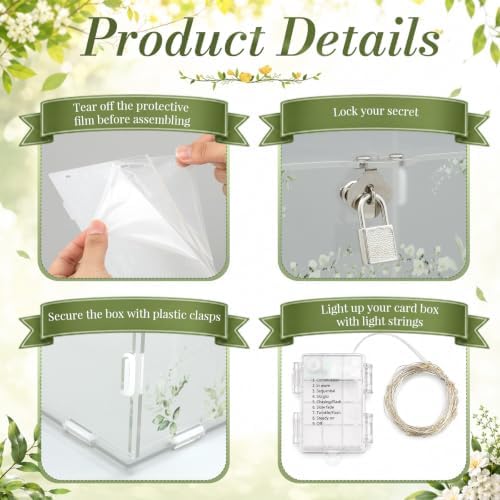 Junkin Acrylic Wedding Card Box with Lock, Clear Large Money Envelope Box - Image 3