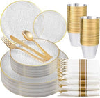 175PCS Clear Plastic Plates for 25 Guests, Disposable Plates for Party, Heavy Duty Disposable Plate Set Include: 25 Dinner Plates, 25 Dessert Plates, 25 Cups and Cutlery for Wedding & Party by Sykomo