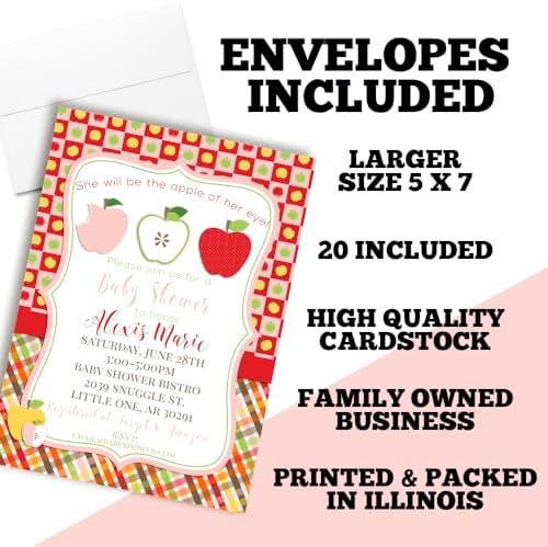 Amanda Creation Custom Baby Shower Invites Apple Baby Shower Invitation 20 5x7 Custom Personalized Apple Theme Invites With Envelopes - Image 6