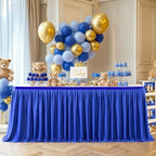 Partisky Royal Blue Polyester Table Skirt for Rectangle Tables 14ft, Wrinkle Resistant Pleated Ruffle Table Cloth for Banquet Wedding Trade Baby Shower Display Gift Dining Table - Image 2