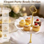 Lzerking Dessert Table Display Set 13PCS, 3-Tier Cupcake Stand Set with Metal Gold Rods, 3 Round & 3 Square Dessert Stands, 4 Serving Trays & 3 Tongs for Wedding Birthday Baby Shower Party Decor - Image 6