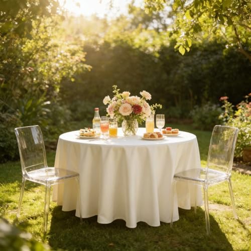 WIGENIUS 6 Pack Round Table Cloth 90 Inch Ivory Cloth Fit 5FT Round Table - Image 7