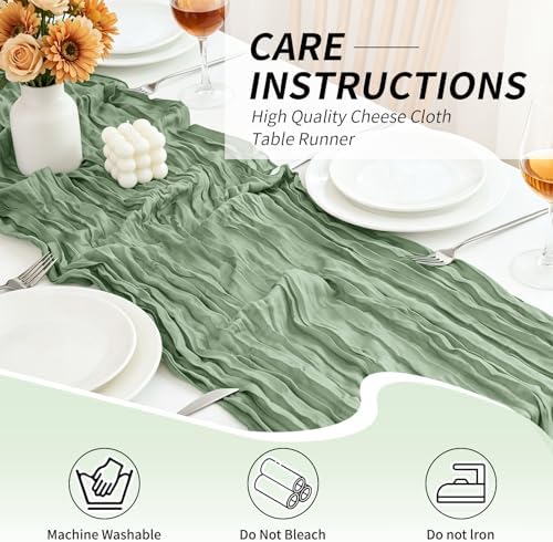 20 Pack Sage Green Cheesecloth Table Runner, 17x108 Inch Semi Sheer Boho Gauze Cheese Cloth Fabric Table Runners for Wedding Party Baby Shower Birthday Garden Farmhouse Table Decor - Image 4