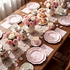 Pickmesh 252 Pcs Pink Bow Floral Tea Party Supplies for 36 Guests Flower Paper Disposable Dinnerware Flower Teacup with Handle and Saucers Set for Tea Party Decorations Birthday Baby Shower Wedding - Image 3