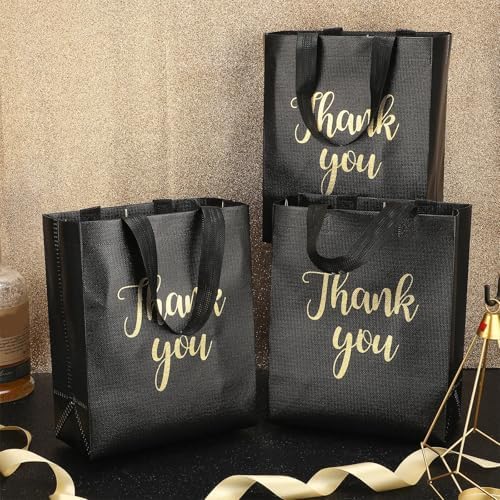 Fumete 50 Pcs Black Glossy Thank You Gift Bag with Handles - Image 3