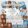 Cowboy Baby Shower Decorations for Boy, All-in-1 Retro Western Baby Shower Decorations with Balloon Arch Baby Boxes Plates Napkins Cake Toppers Tablecloth Backdrop Banner for Cowboy Rodeo Baby Shower by Juweked