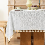 Boho Crochet Cotton Lace Tablecloth Rectangle 60 x 84 Inch White by Chorowl