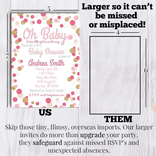 Amanda Creation Custom Baby Shower Invites Pink and Gold Polka Dot Baby Shower Invitation 20 5x7 Personalized Invites With Envelopes - Image 7