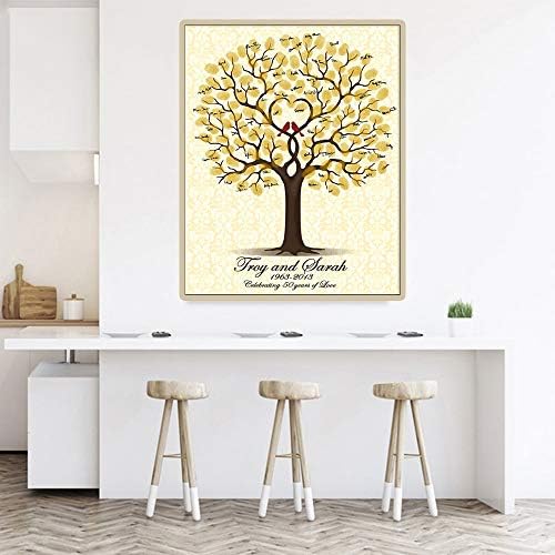 Personalized Wedding Guest Book Tree with Heart Fingerprints Signature Guestbook with Ink Pads DIY Canvas Sign-in Attendance for Wedding Anniversary -60x80cm - Image 4