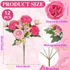 Peonies Artificial Flowers Bouquet, Lifelike Silk Fake Peonies with Stems for Home Table Centerpieces, Wedding, Party & DIY Bridal Floral Arrangements (12, Rose red + Pink) - Image 3