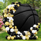 Black Basketball Round Backdrop Cover Basketball Match Sports Theme Round Arch Backdrop Cover for Men Fans Kids Boys Baby Shower Birthday Party Decorations Photography Background 7.5ft - Image 3