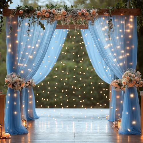 Wish Care 20x10FT Blue Wrinkle Free Backdrop Curtains with Lights String for Parties - Photo Curtain Backdrop with Lights for Wedding Decorations, Bridal Baby Shower Birthday Party Photography - Image 7