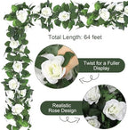 Aneco 8 Pack 64 FT White Flower Artificial Rose Vines Roses Fake Vine Flowers Plants Party Supplies for Holiday Wedding Garden Craft Art Decoration - Image 3