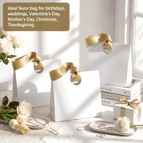 FeiFeifeiya 30 Pcs Small White and Gold Gift Bags with Ribbon Handle - Image 5