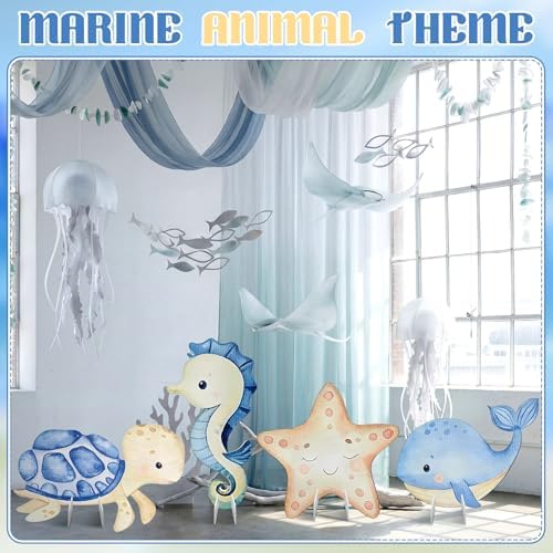 4 Pack Under the Sea Baby Shower Decorations Sea You Soon Baby Shower Decorations 23 Inch Ocean Animal Cardboard Cutout Blue Turtle Seahorse Starfish Shell Stand-ups Photo Booth Props - Image 5