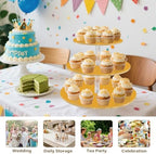 J JOYSAY Yellow Orange Print Acrylic Cupcake Stand 3 Tier Dessert Table Display Set Clear Cake Stands for Party Wedding Baby Shower Decorations Easy Assembly Macaron Tower - Image 7