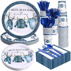 LemonRoad 175 Pcs a Blue Jean Baby Is on the Way Baby Shower Tableware Set Serve 25 Gender Reveal Newborn Party Denim Themed Disposable Dinnerware, 9" 7" Plates, 9oz Cups, Napkins, Blue Cutlery by Unknown