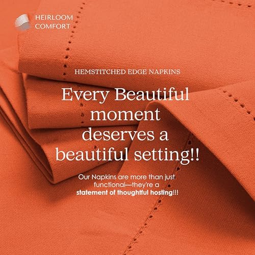 Orange Cloth Dinner Napkins 18x18 Inch - Set of 12 - Durable, Soft, Reusable, Washable - Hemstitch Mitered Edges - Ideal Cotton Napkin for Table Dining, Everyday, Parties, Events - Image 6