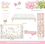Baby in Bloom Baby Shower Decorations, Baby Shower Decorations for Girl, Flower Themed Backdrop Balloon Box Tablecloth Cake Topper Sash for Floral Baby Shower Decorations for Girl Pink Green - Image 2