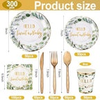 400 Pcs Baby Gender Reveal Plates and Cups and Napkins Sets with Forks Spoon Party Supplies Baby Shower Paper Tableware Gender Reveal Decorations Disposable Cutlery, Serves 50(Green White,Hello Sweet) - Image 4