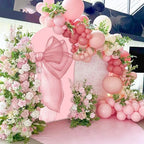 Sensfun Pink Bow Arch Backdrop Cover Girls Coquette Birthday Decorations,2-Sided Pastel Pink Bowknot Chiara Backdrop Arch Covers for Princess Wedding Bridal Baby Shower Bday Party Banner Decor 3.3x6ft - Image 4