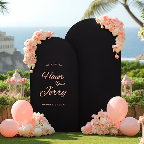 2 Set-6.6FT, 5FT Black Arch Backdrop Cover,Spandex Fitted Wedding Arch Stand Covers Round Top Chiara Arch Backdrop Stands Cover for Birthday Parties Banquet Photo Background Decoration - Image 6