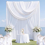 10ft x 15ft White Backdrop Curtains for Wedding Parties, 2 Panels Wrinkle Free Fabric Drapes Photo Back Drop Cloth for Baby Shower Birthday Stage Reception Lobby Decoration by CO-AVE