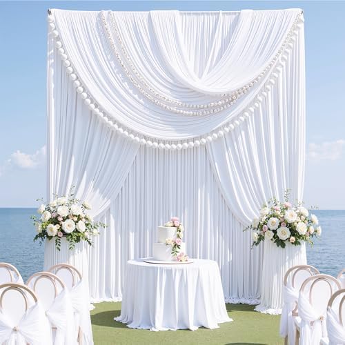10ft x 15ft White Backdrop Curtains for Wedding Parties, 2 Panels Wrinkle Free Fabric Drapes Photo Back Drop Cloth for Baby Shower Birthday Stage Reception Lobby Decoration by CO-AVE
