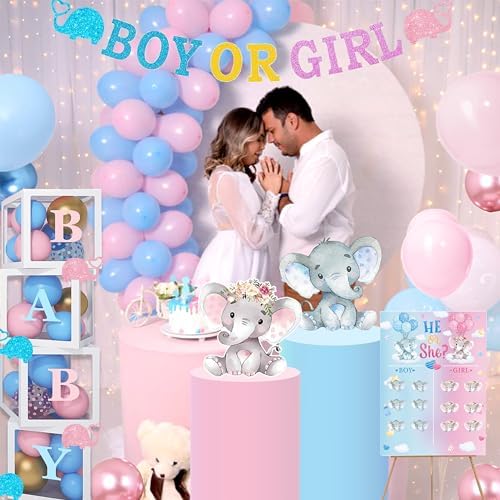164pcs Gender Reveal Decorations, Gender Reveal Supplies Kit, Baby Boxes Gender Reveal Balloon Decorations Kit, Pink and Blue Elephant Gender Reveal Decorations, Boy or Girl Decorations Kit - Image 7