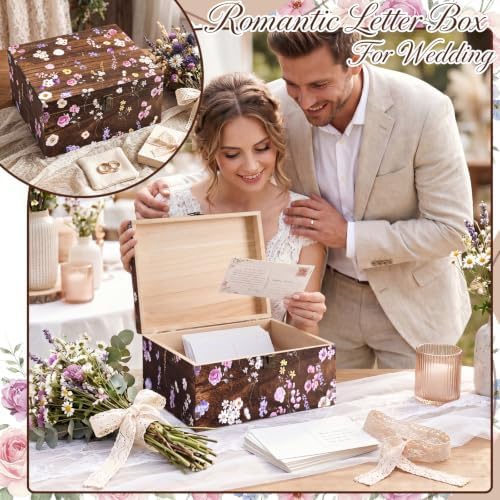 Wedding Wooden Keepsake Box, Flower, Wood, 11.02 x 8.86 x 4.92 Inches - Image 4