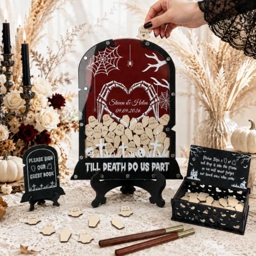 Custom Halloween Wedding Guest Book Alternative, Gothic Tombstone Frame - Image 5