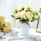 3 Sets Artificial Peonies Flower Peony Bouquet with Galvanized Metal Pot Silk Fake Peonies Faux Flower Arrangements for Wedding Table Centerpiece Party Home Room (Champagne) - Image 2