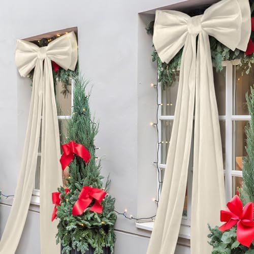 Wavwavw Christmas Giant Velvet Bow Decor Ivory Big Bow, 75 x 18 Inches - Image 6