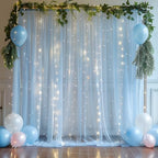 20×10ft Blue Tulle Backdrop Curtain with Lights String for Parties, Sheer Photo Backdrop Curtains for Wedding Party Photography Background - Image 2